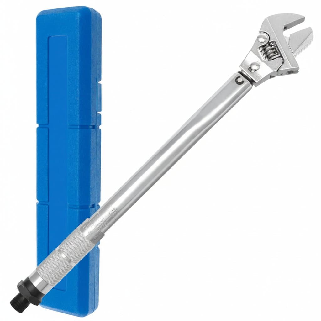 An adjustable torque wrench with a 43mm open end, ideal for precise adjustments like a spark plug torque wrench.