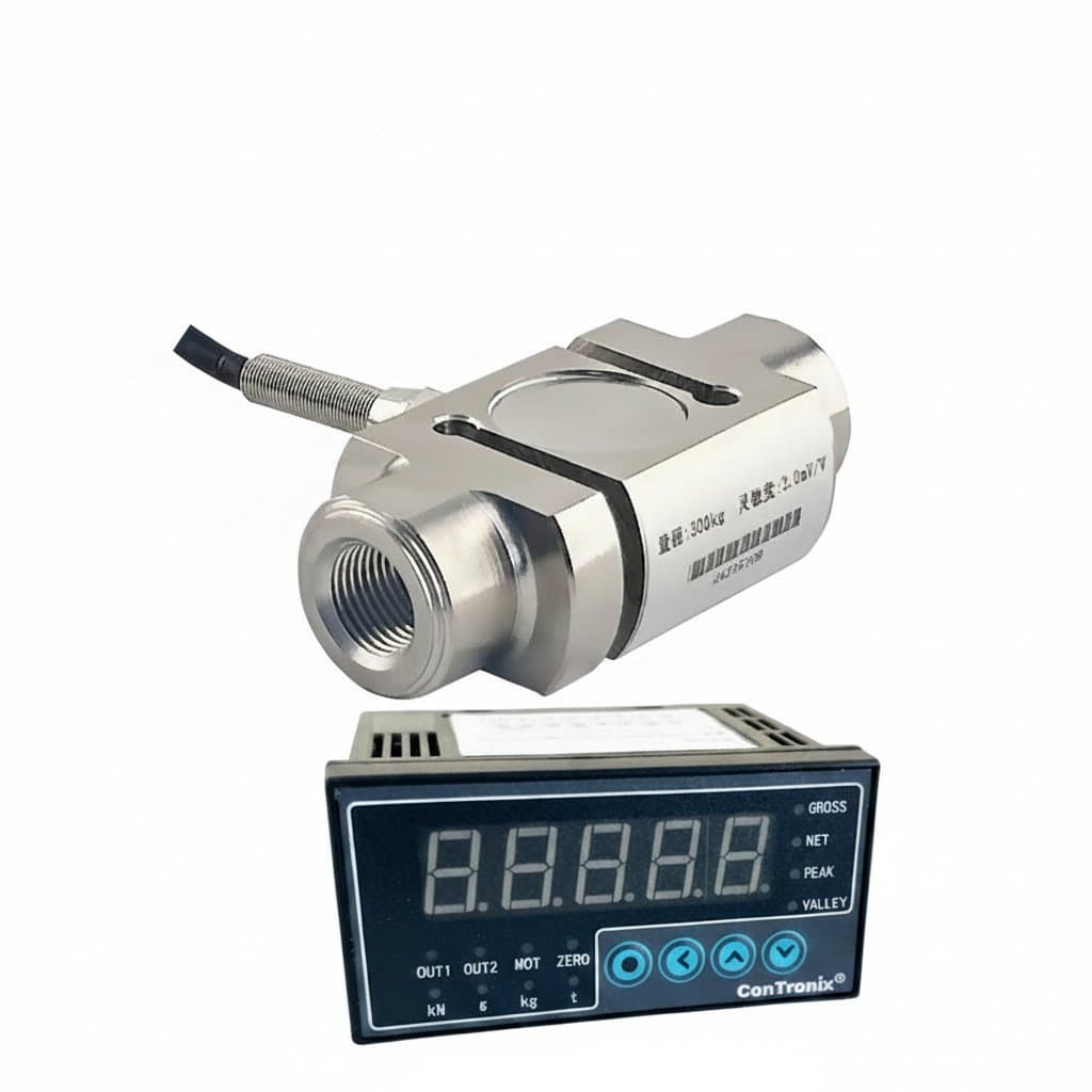 BENGBUZZYQ S-Type load cell with digital display instrument for industrial tension and compression force measurement.