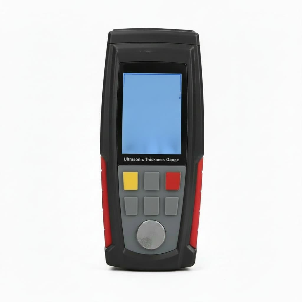 WT100A high-precision digital ultrasonic thickness gauge with USB charging, compact design for portable thickness testing.