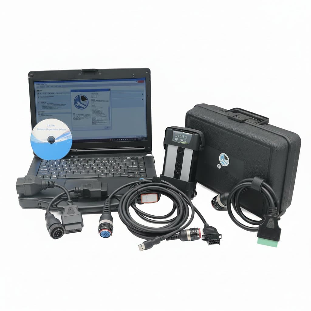 VOCOM 2 diagnostic tool 88894000 with PTT 2.8 for Volvo trucks, buses, and excavators, technical diagnostic equipment.