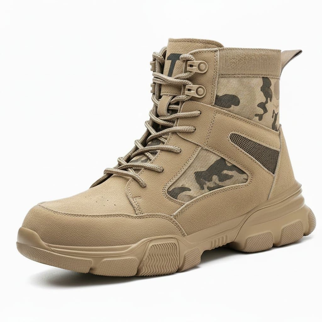 Men's indestructible work safety sneakers with steel toe cap and puncture-proof construction for security protection.