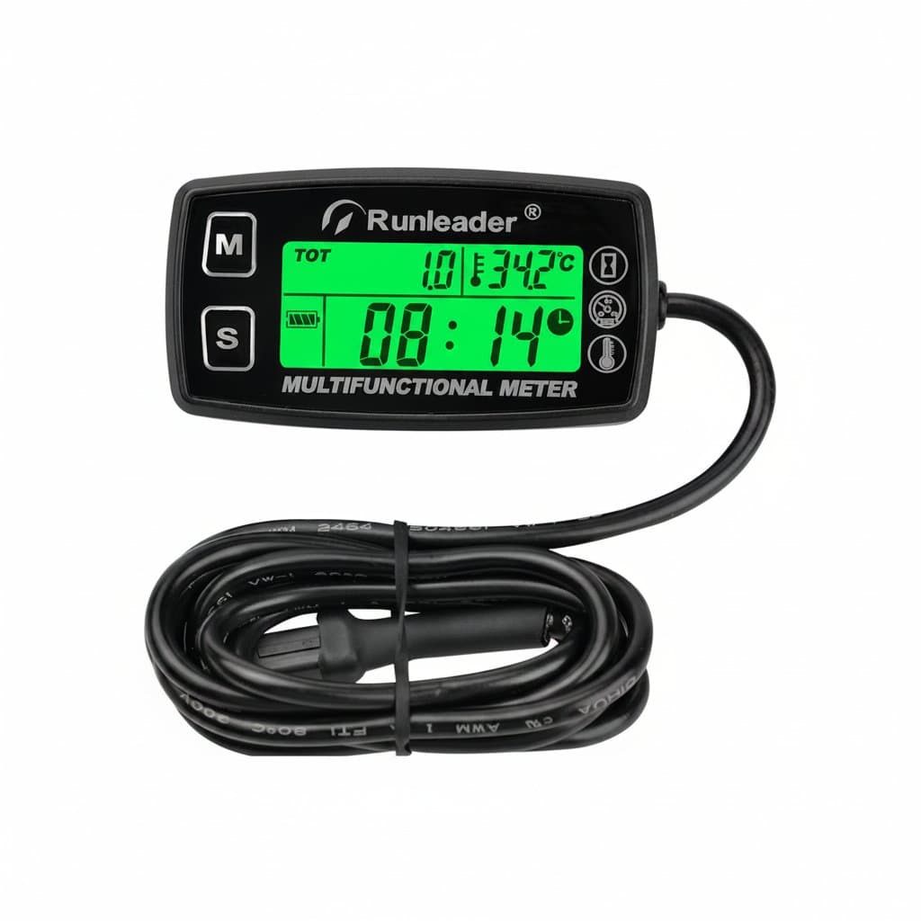 Digital Tachometer Hour Meter | LCD Display with Thermometer | For Engines & Equipment - Image 1