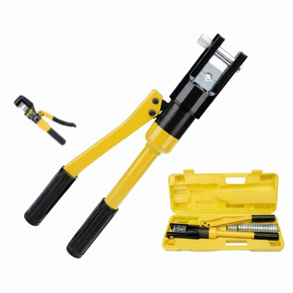 YQK-120 8-ton hydraulic crimping pliers for 6-120mm² cable terminals, a professional-grade home tool with durable red handles.