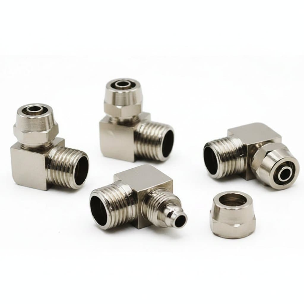 PL OD4 to 12mm copper pneumatic fittings with male threads from 1/8 to 1/2 inch, featuring a fast-twist quick connector for air hose.