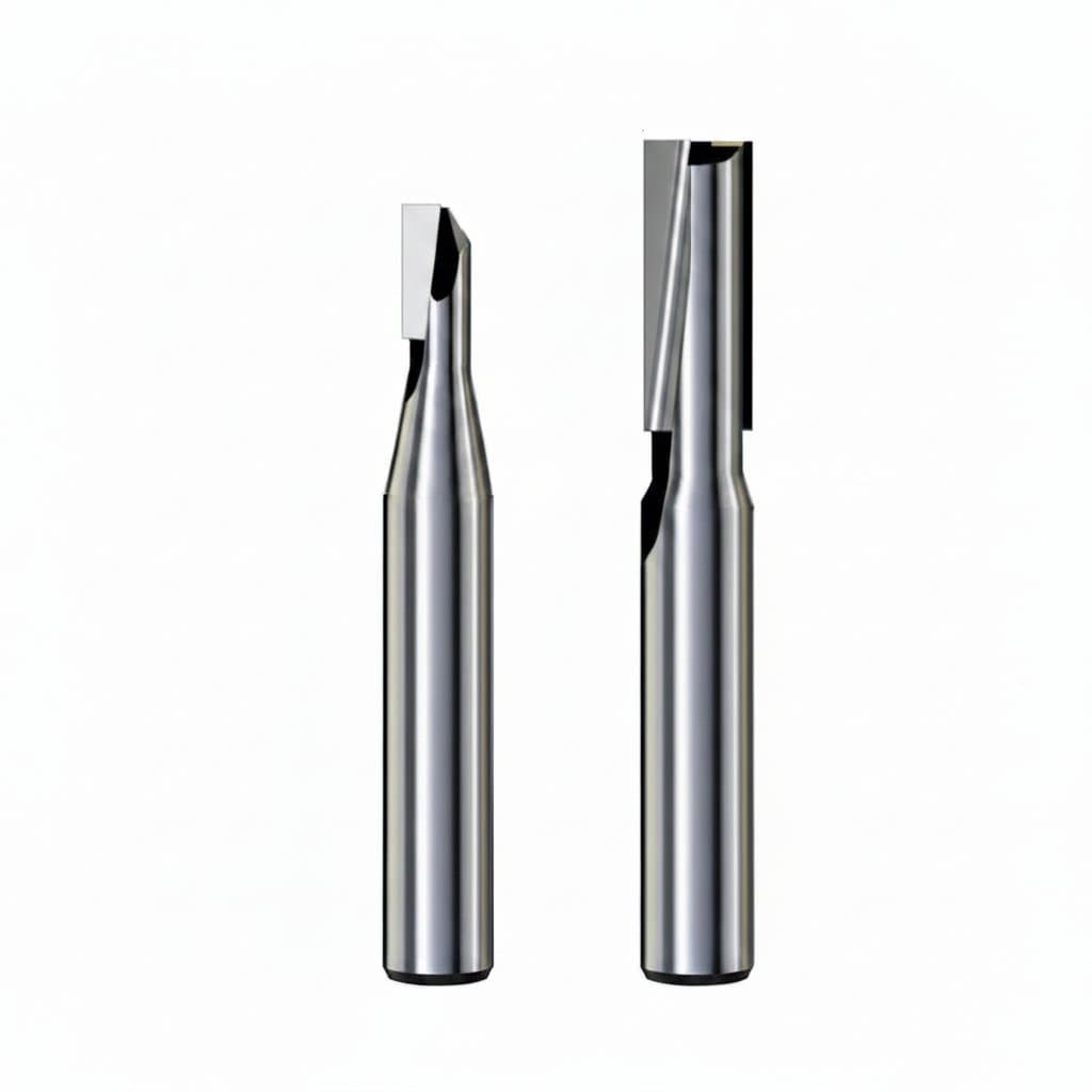 PCD straight bit with 1-2 flutes, diamond milling cutter for graphite, silicon carbide, and aluminum. Available 4-12mm diameters.