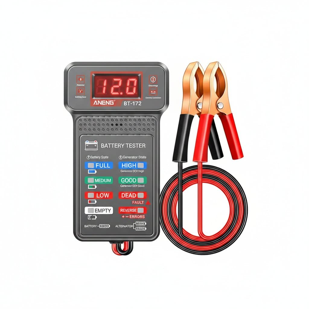 12V Battery Tester | Digital Display with Alligator Clips | Car & Electrical Systems