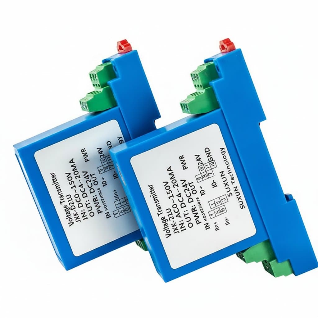 High Voltage Transducer DC Voltage Transmitter with 50V to 1000V input range, featuring screw terminal connections and durable industrial housing.