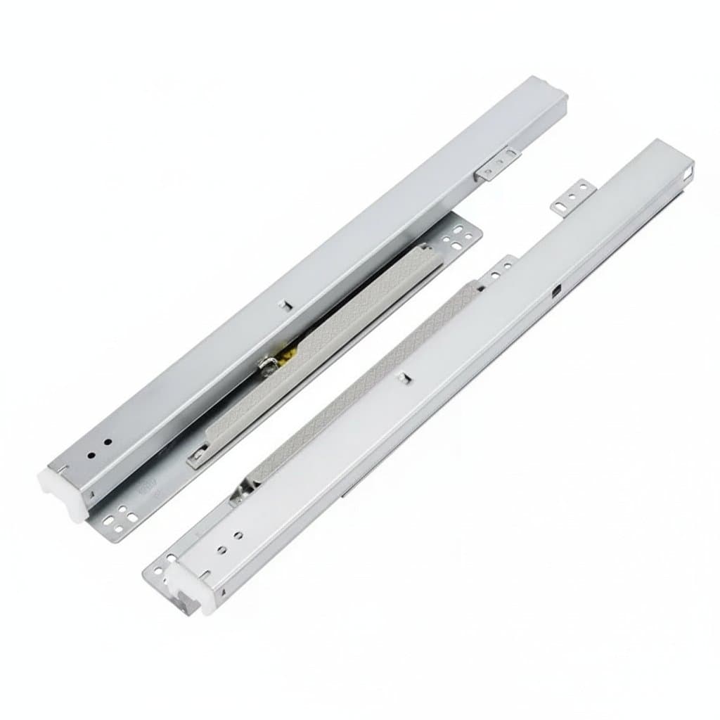 Premium drawer slide rail for jewelry cabinets and glass display cases, featuring a smooth sliding bottom guide rail with shelf support.