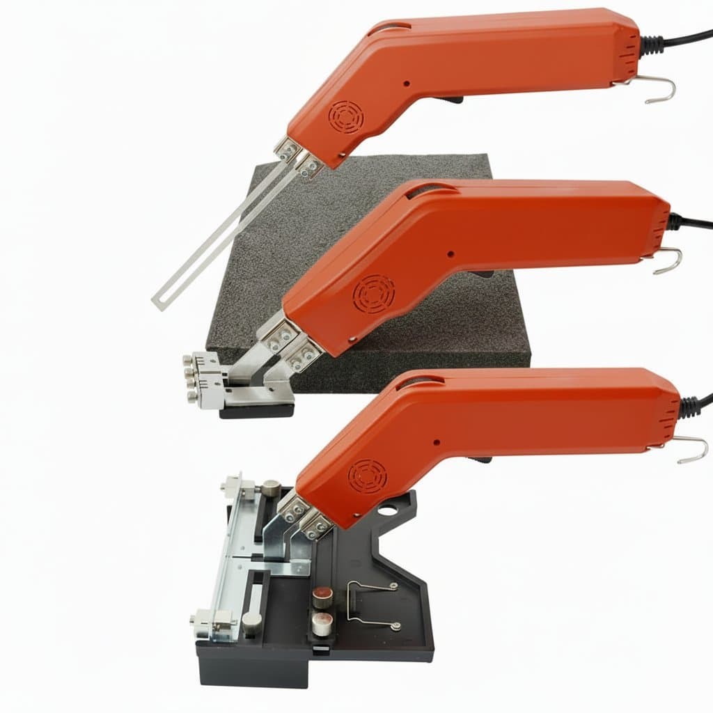 Electric foam cutter hot knife tool for precise polystyrene and fabric cutting, featuring adjustable temperature control and safety stand.