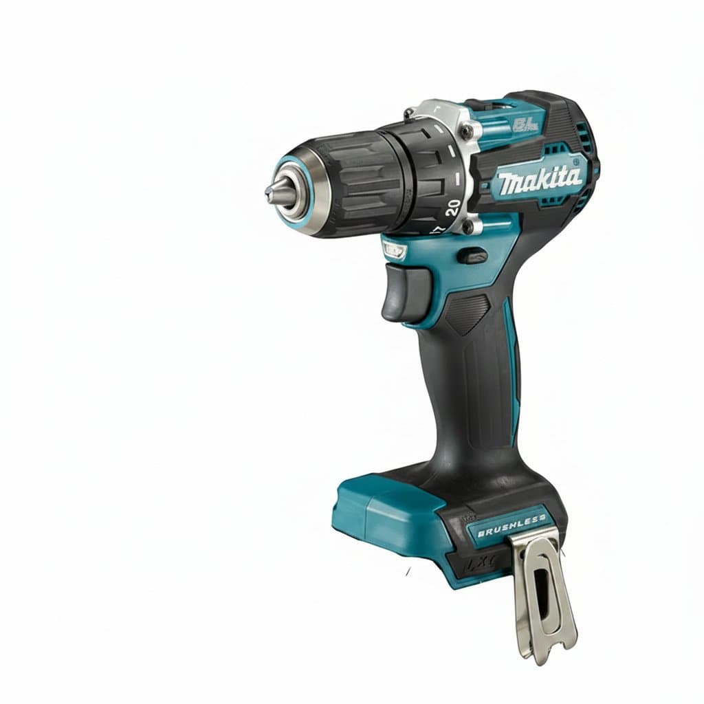 Makita DDF487 18V Cordless Brushless Impact Driver with rechargeable battery and ergonomic grip, a powerful tool for driving screws and fasteners.