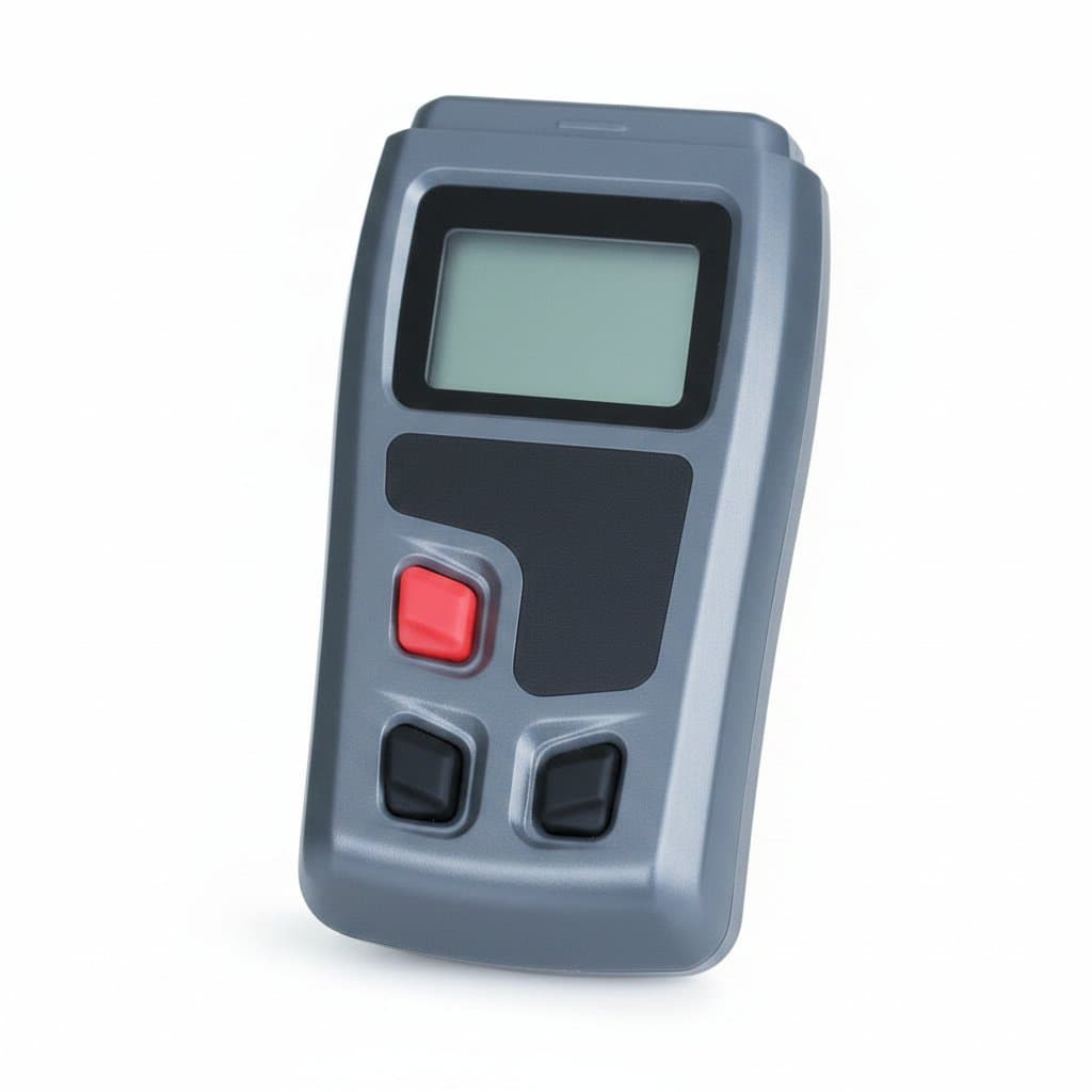 Portable digital wood moisture meter with color screen, measuring timber humidity using electromagnetic induction for accurate readings.