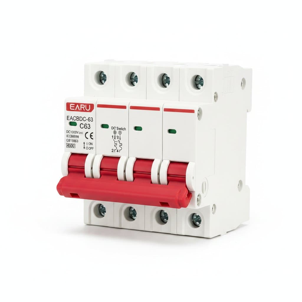 DC 1000V Solar Mini Circuit Breaker for photovoltaic PV systems, available in 1P to 4P configurations with 6A to 125A overload protection.