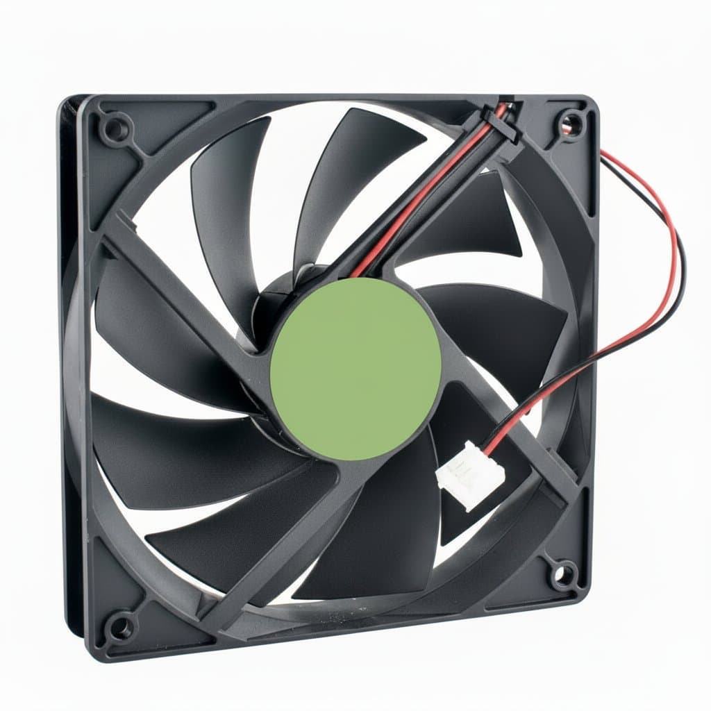 F121225SL 120mm quiet cooling fan for PC chassis and power supply, 12V DC, 1200 RPM with 2-wire connector and black frame.