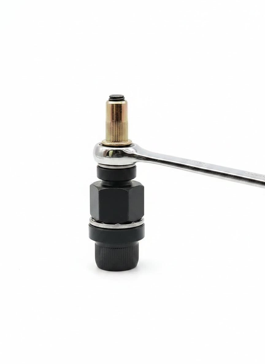 Manual Rivet Nut Gun Tool with multiple adapter heads for installing M3 to M10 rivnuts, shown on a workbench.