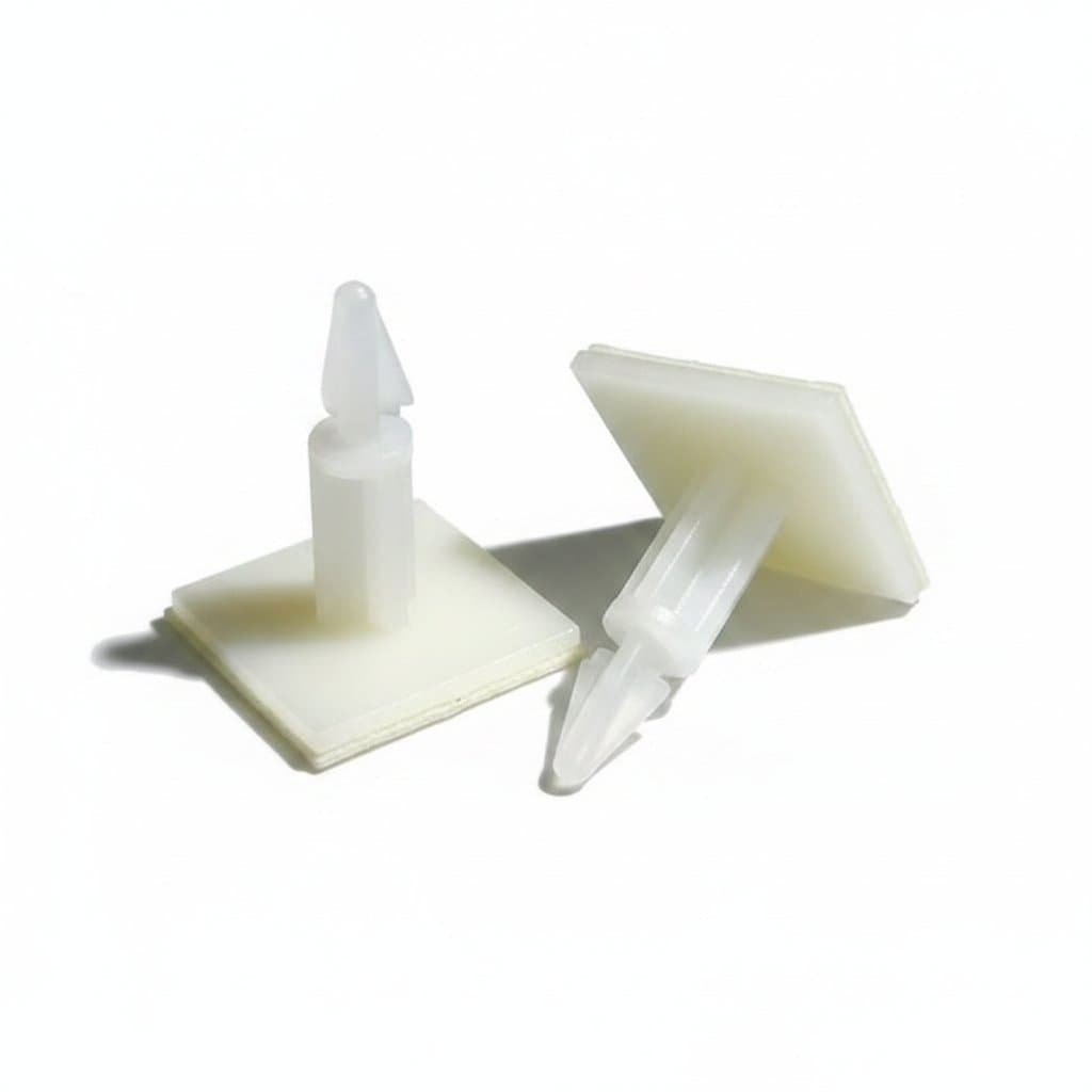 PCB Ladder Standoff: Two white plastic clips on a white background.