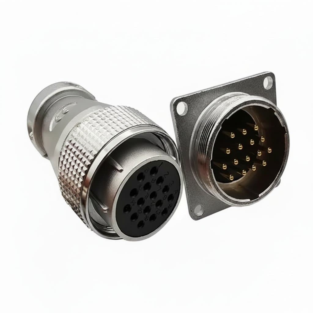 PLS28 Aviation Plug Connector with male and female sockets, featuring 2 to 26 pin configurations for robust electrical connections.