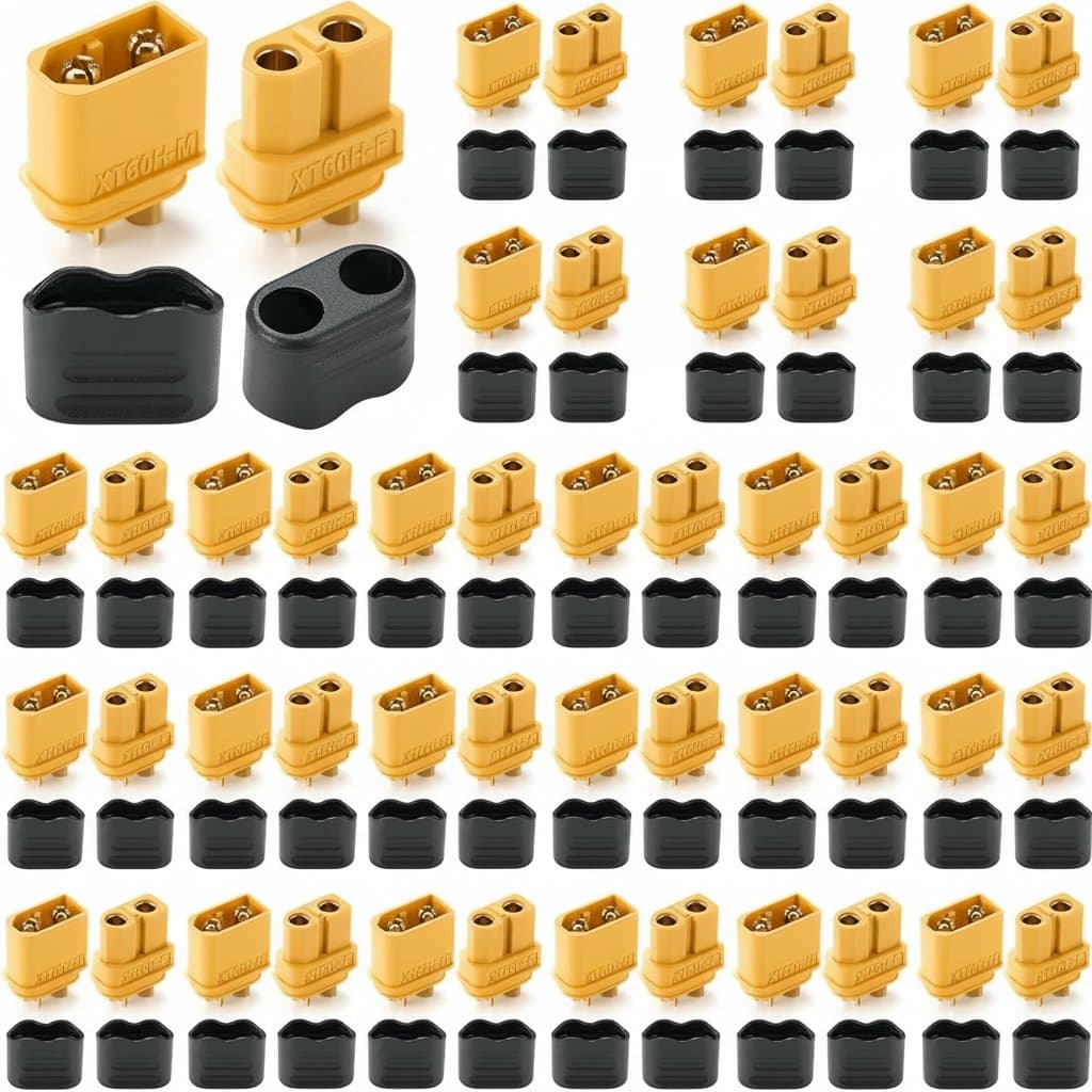 XT60H upgrade connectors, a 10-pair set with male and female bullet plugs and protective sheaths for RC lithium batteries.
