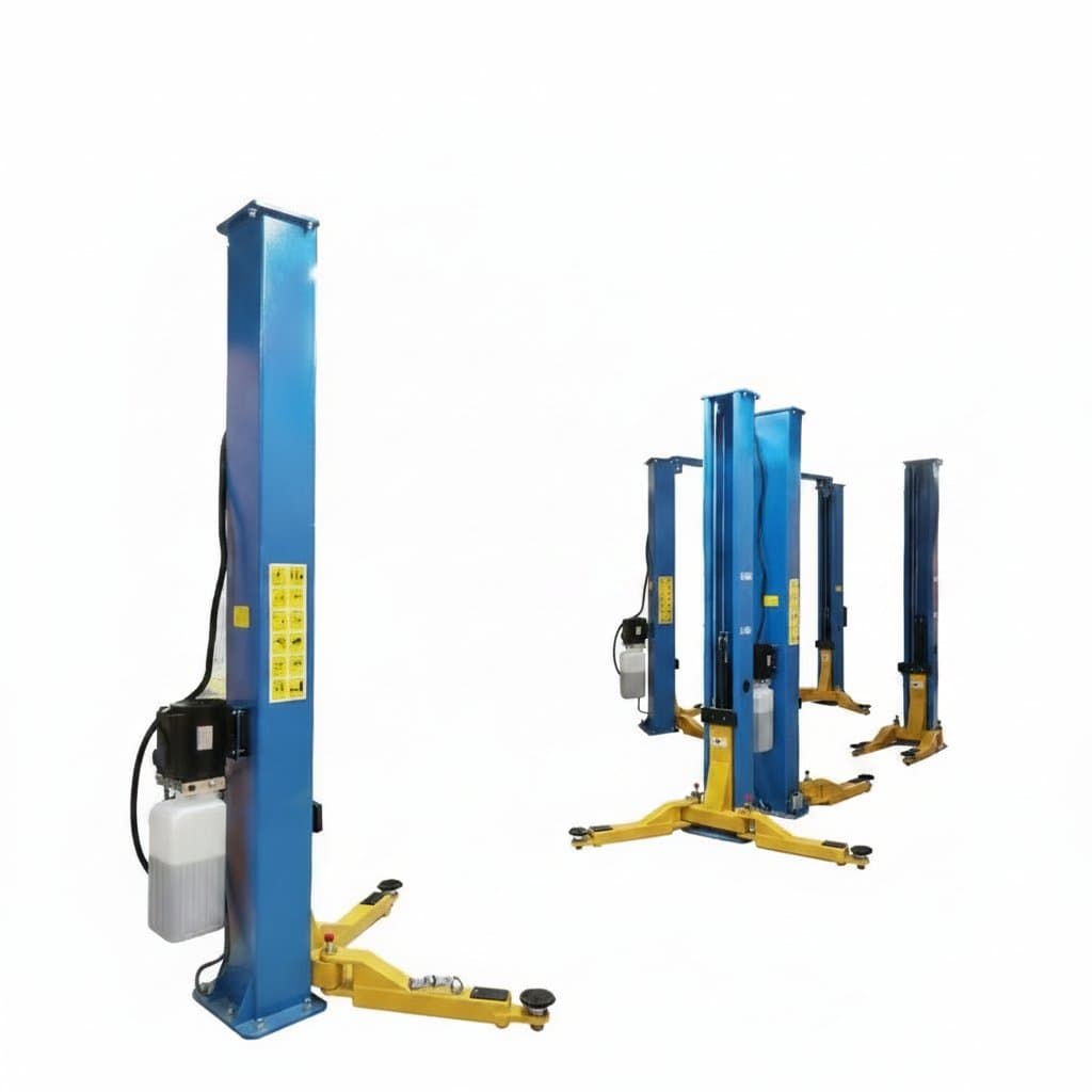 CE-approved two-post auto lift with large capacity for steady vehicle lifting in professional repair shops.