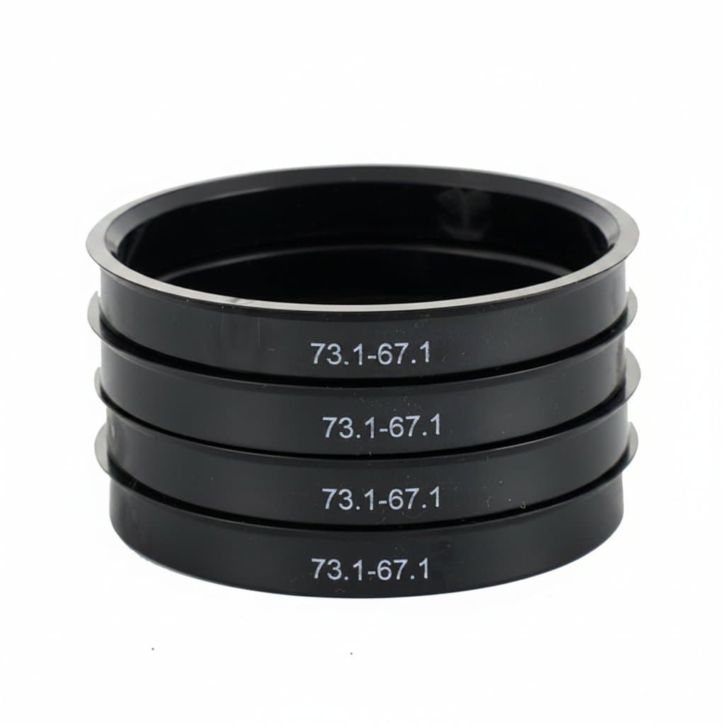 A set of four hub centric rings, essential wheel spacers, for various car wheel bore sizes.