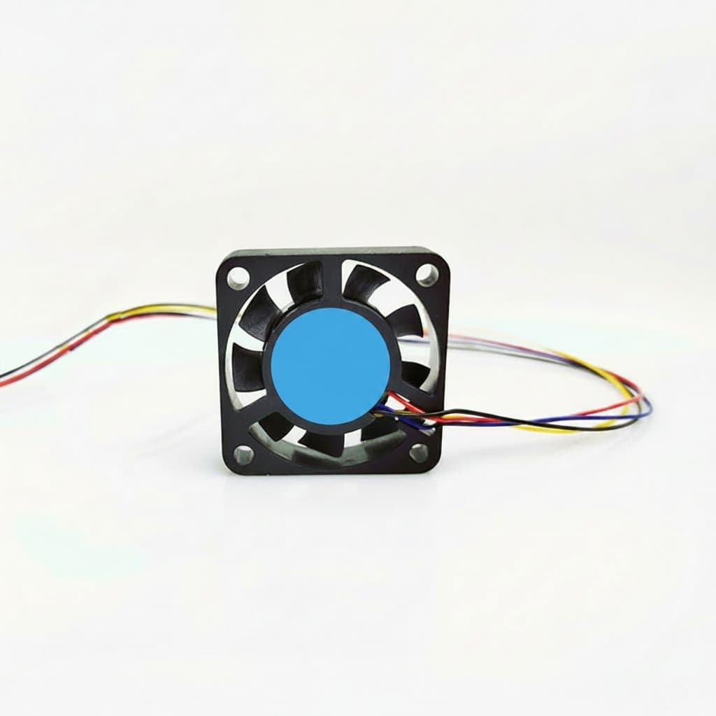 DC5V 40mm PWM cooling fan with hydraulic bearing for 3D printer and PC chipset cooling, shown with black frame and spinning blades.