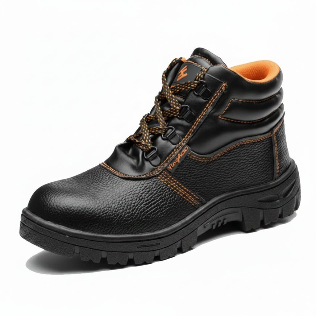 Wear-resistant men's work safety boots with anti-smash and anti-puncture features, waterproof and indestructible for protective use in tough conditions.