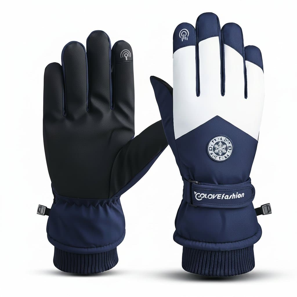 Winter snowboard ski gloves with PU leather exterior, non-slip touchscreen design, waterproof protection, and fleece warmth for riding.