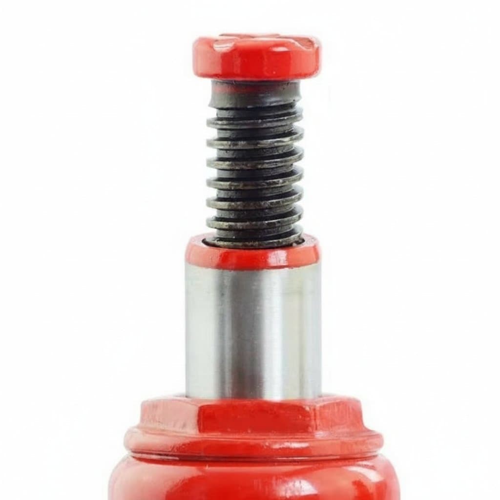 A 2/5/10 ton capacity welded hydraulic bottle jack for lifting pickup trucks, RVs, and cars during repair, shown on a solid workshop floor.