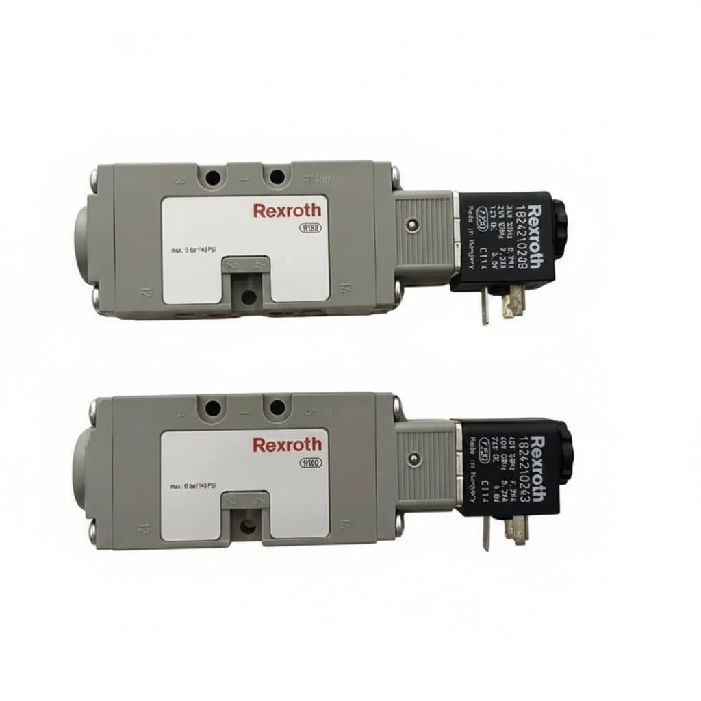 Rexroth solenoid valve model 0820022026, a high-performance pneumatic directional control valve with brass body and DIN connector.
