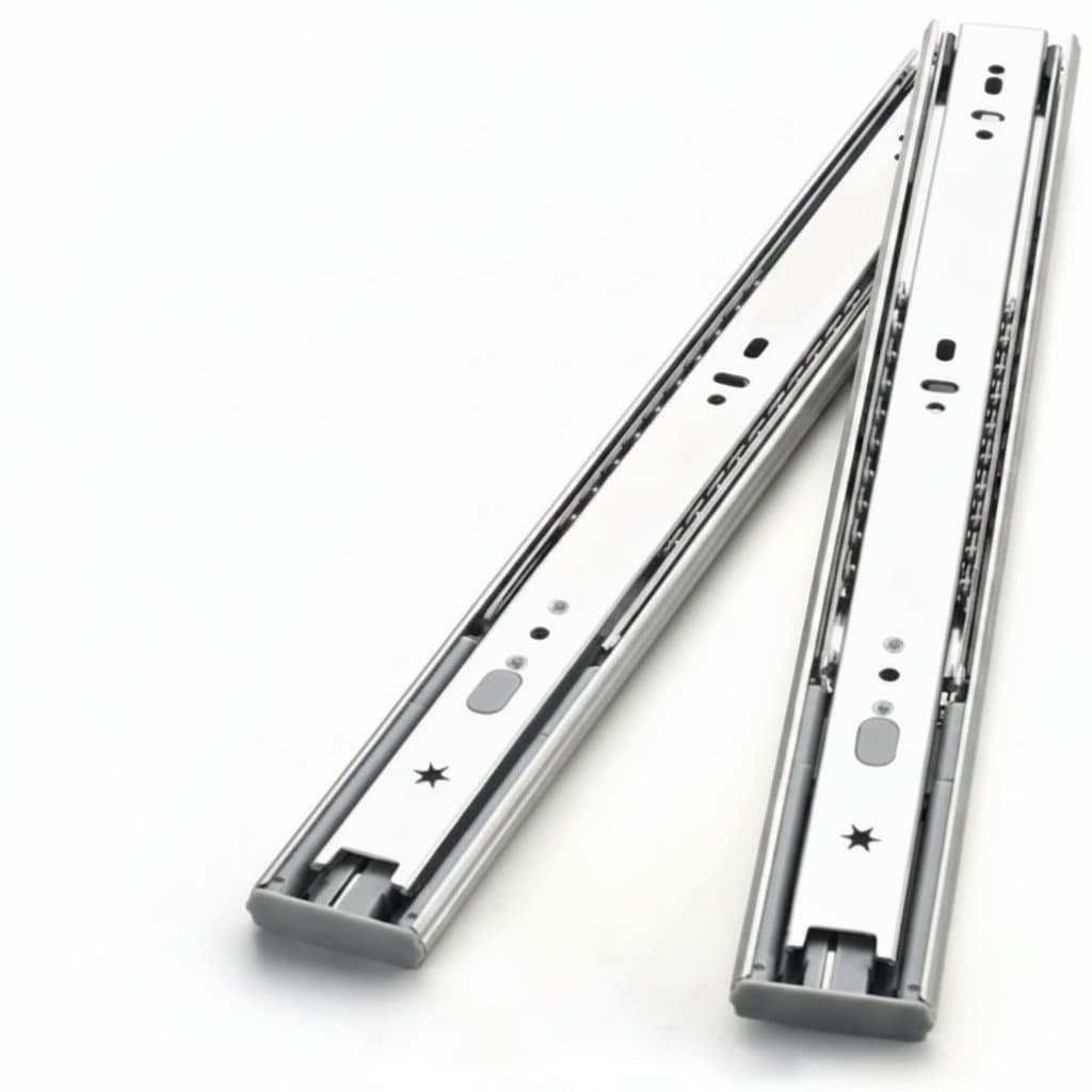 Two-pack of stainless steel three-section drawer runners with soft-close and full extension for heavy-duty cabinet storage.