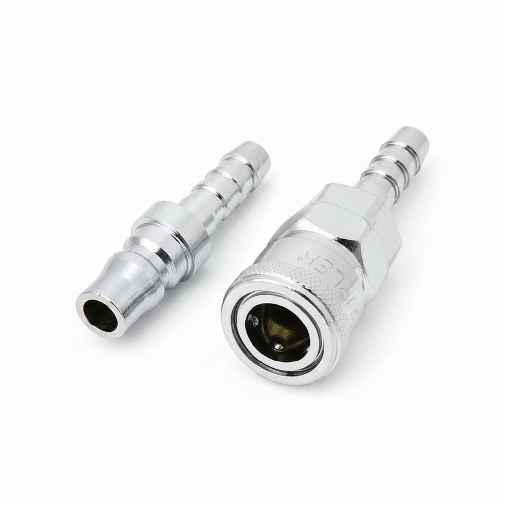 2-pack of 8mm pneumatic quick release coupler connectors for air compressor hose lines, brass construction with knurled grip.