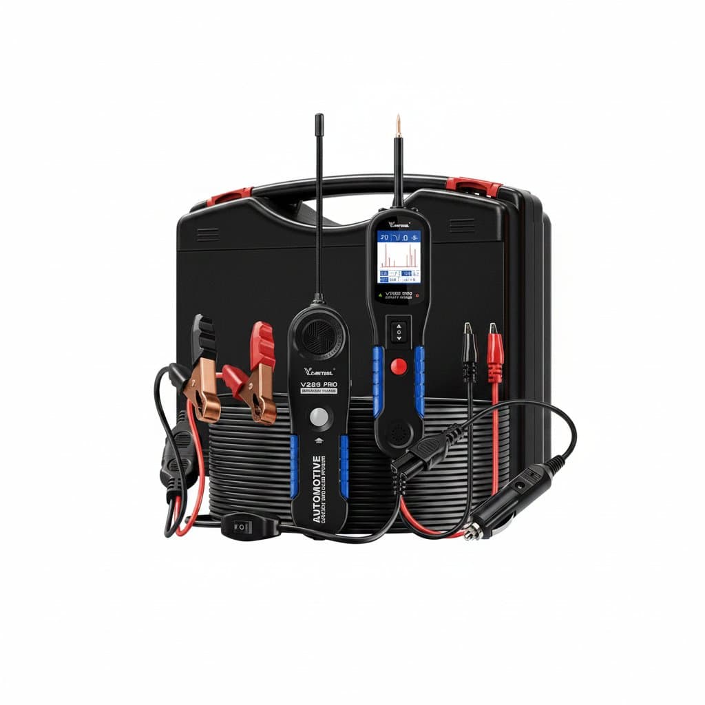 The VDIAGTOOL V200PRO automotive power circuit probe tester, a versatile spark plug gap tool with a 40ft cable.