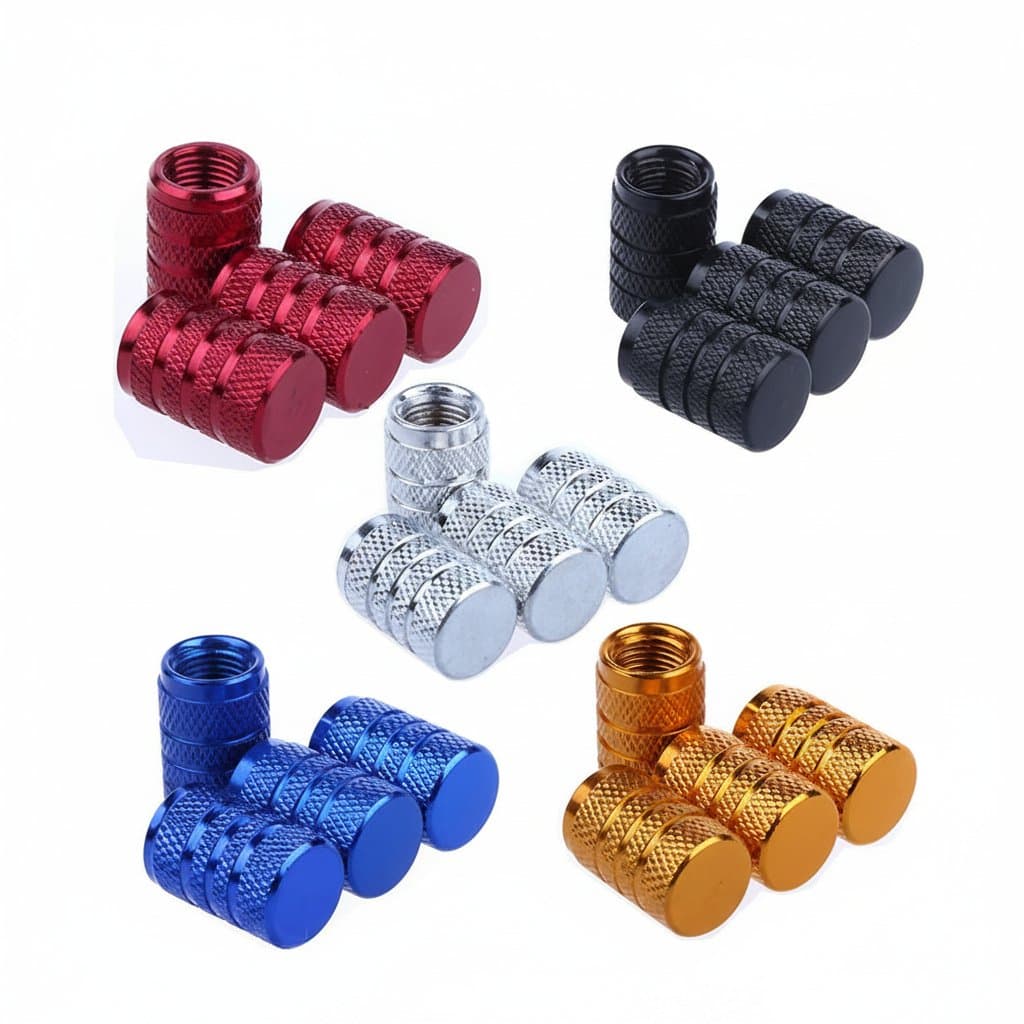 Aluminum Tire Valve Caps | 4-Pack Knurled Design | Schrader Valve Fitment