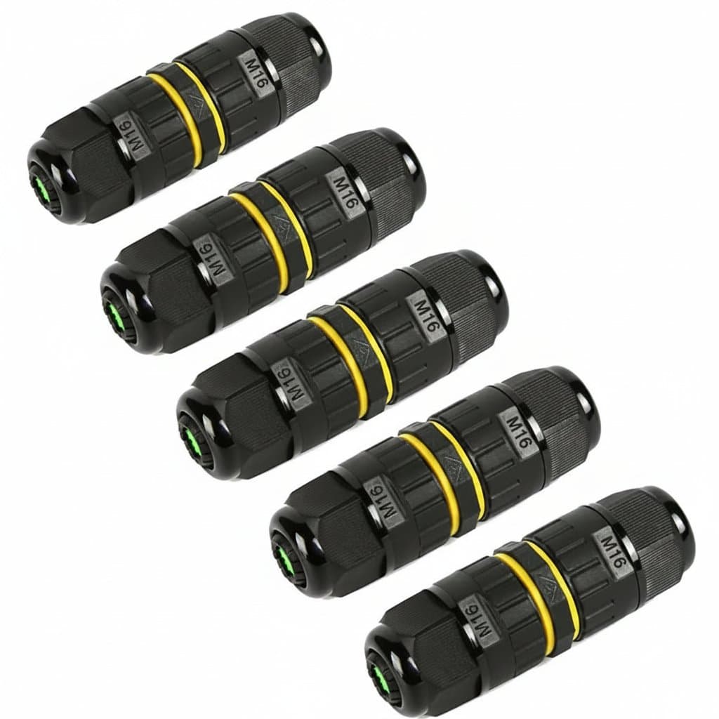 5PCS M16 Waterproof IP68 Electrical Junction Box Connector Set for outdoor cable repair and extension, shown with wire range 3.5-10mm.