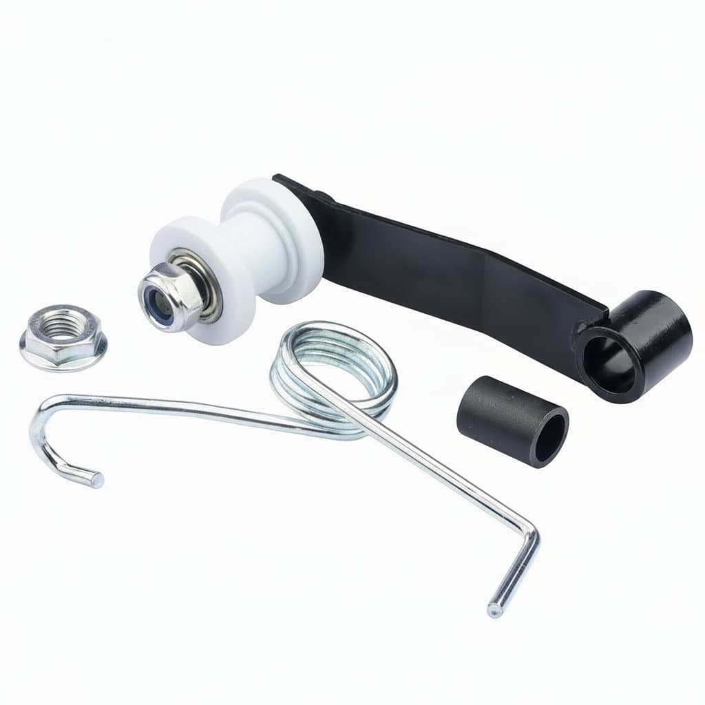 Chain tensioner adjuster with roller guide for ATVs, quads, buggies, and pit bikes from 70cc to 250cc engines.