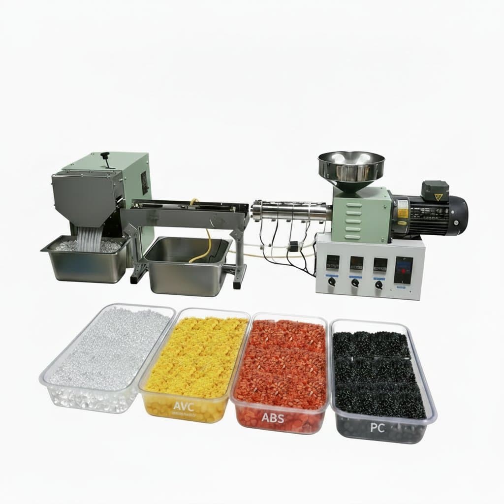 High efficiency small extruder plastic granulator for 3D printing consumables and plastic modification in laboratory settings.