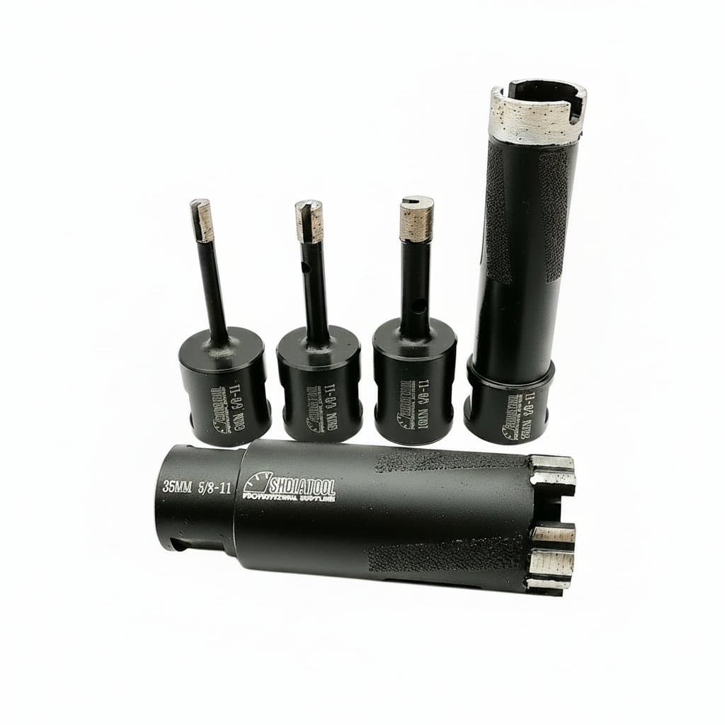 12-piece diamond coated drill bit set for glass, marble, granite, stone, tile, and ceramic materials, with sizes from 6mm to 35mm.