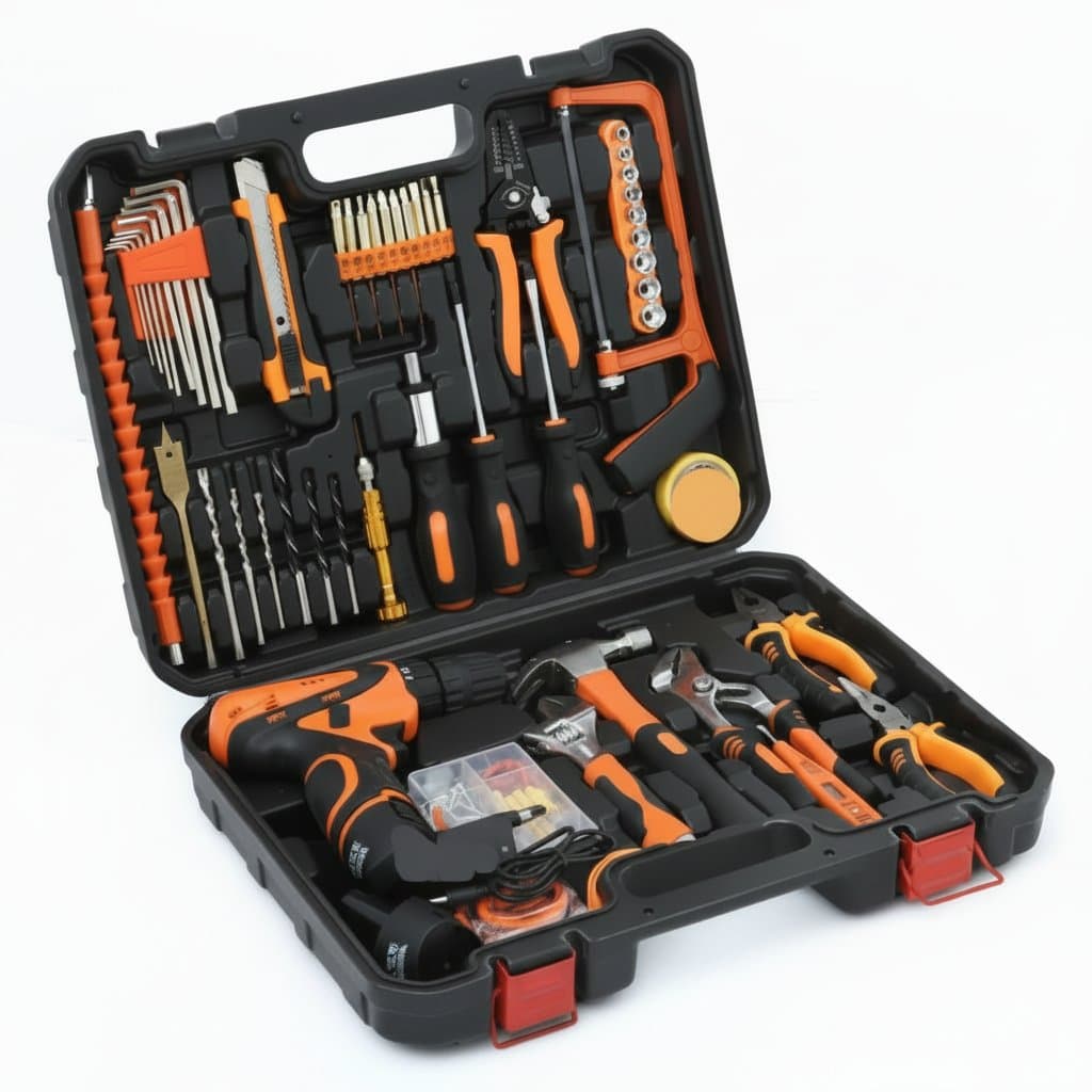 ZTEN 126-piece power tool set for automotive repair, featuring an impact drill, screwdrivers, pliers, and mechanic tools in a durable case.
