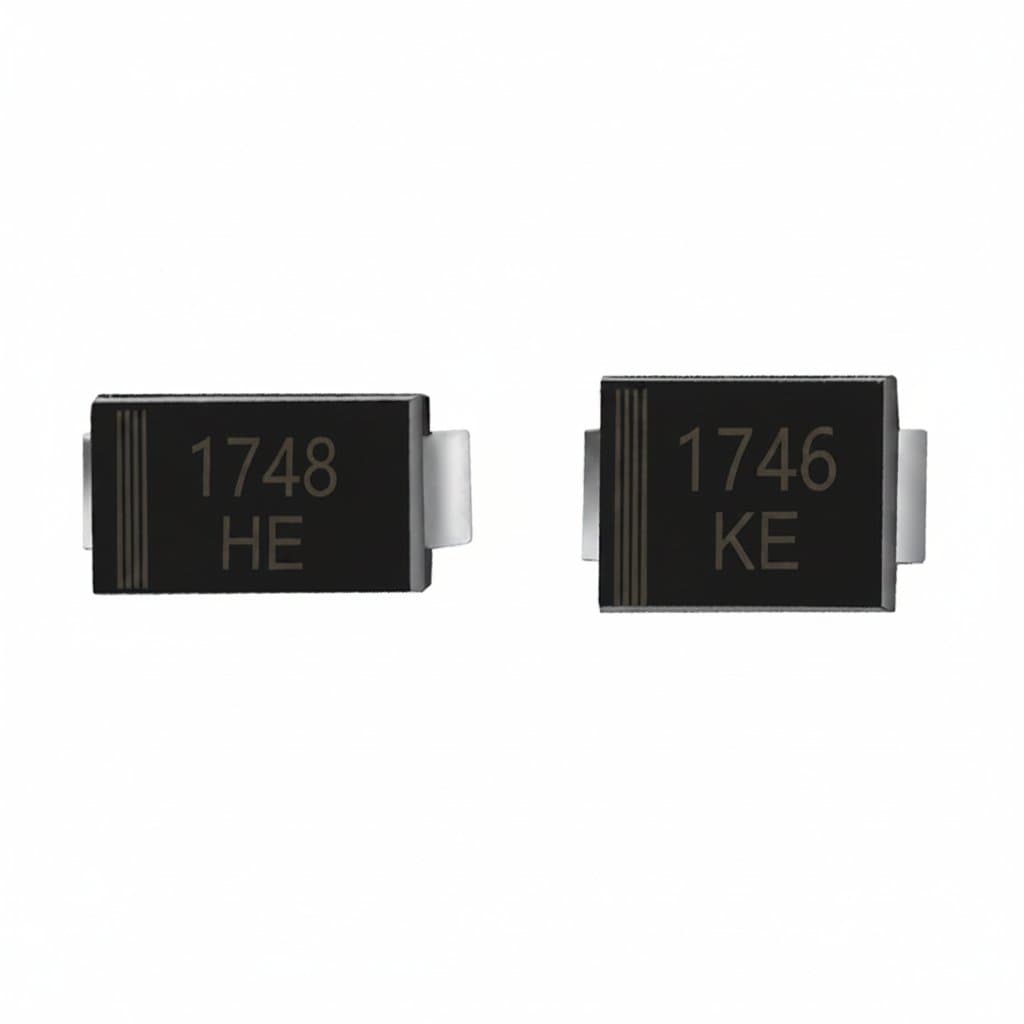 50-piece assortment of SMAJ5.0A, SMBJ5.0A, SMBJ15A, and SMBJ18CA TVS diodes for circuit protection against voltage spikes.