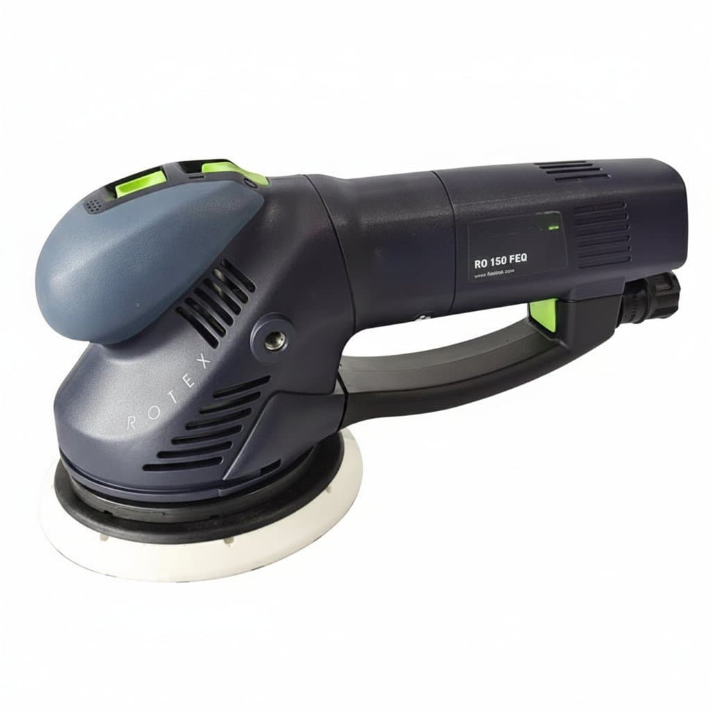 Festool RO 150 FEQ Rotex triple-purpose electric sander, a handheld grinder and polisher for aggressive sanding and fine finishing.