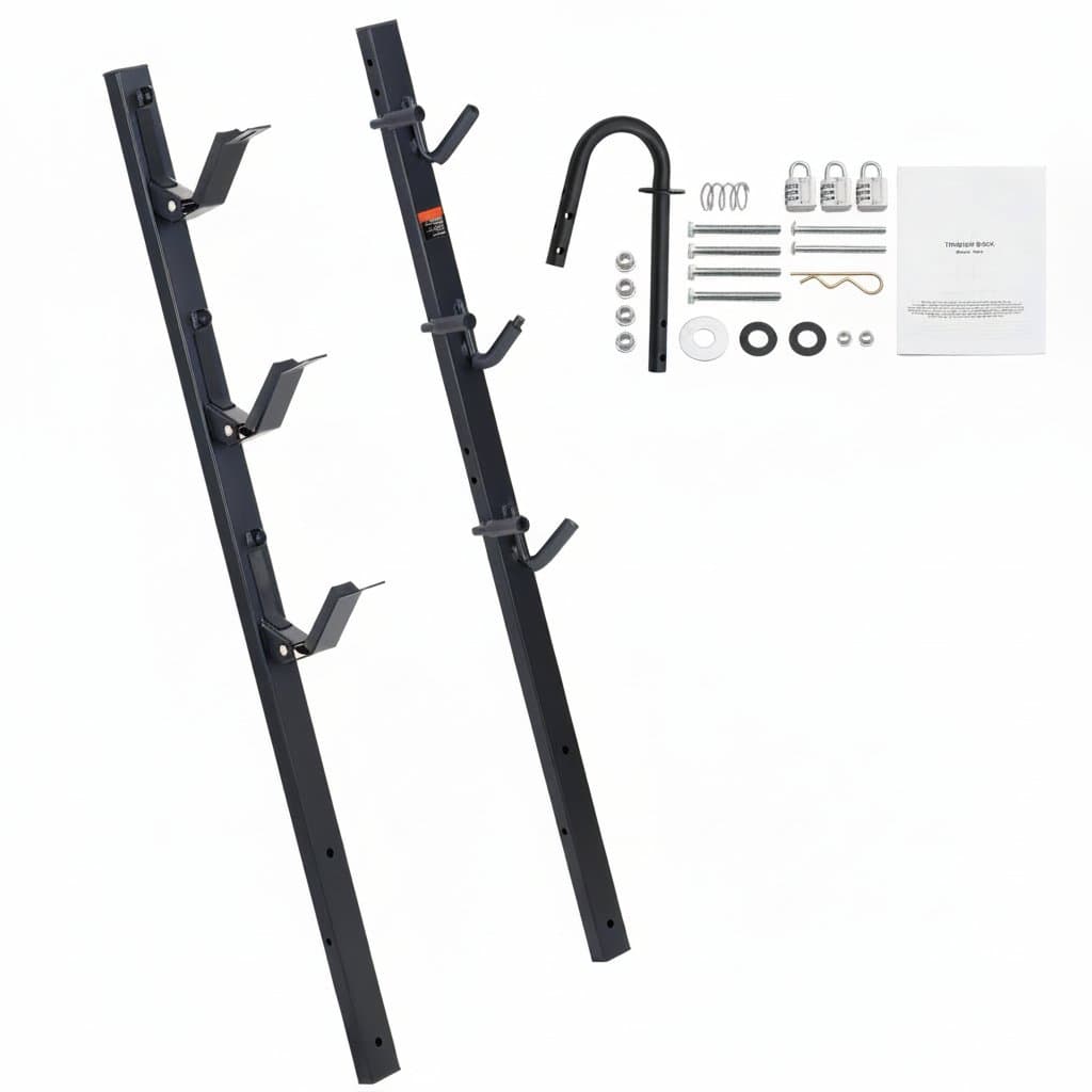 SucceBuy vertical rack carrier mount for 2 or 3 weed trimmers, locking securely to a pickup or trailer.