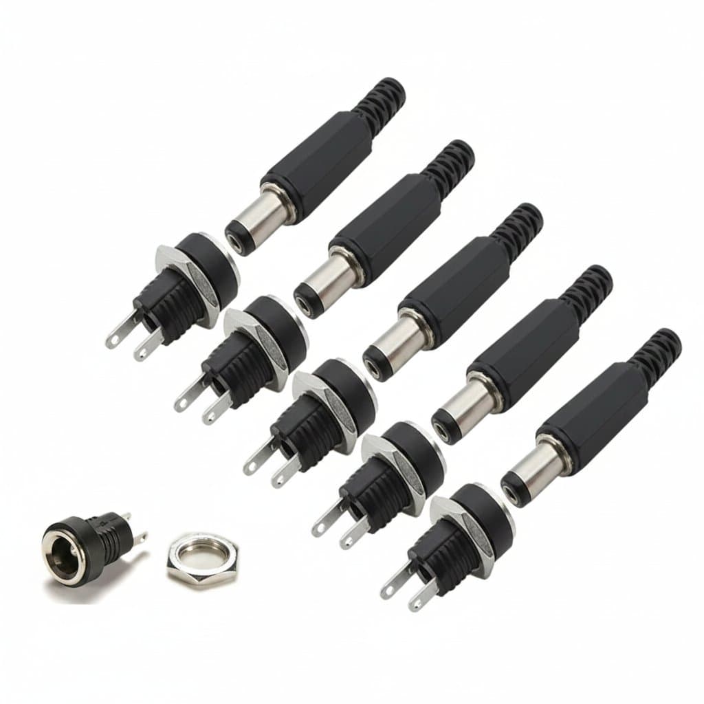 12V Panel Mount Power Connector | 5 Pair Male Female Barrel Jacks | Screw Nut Mounting - Image 1