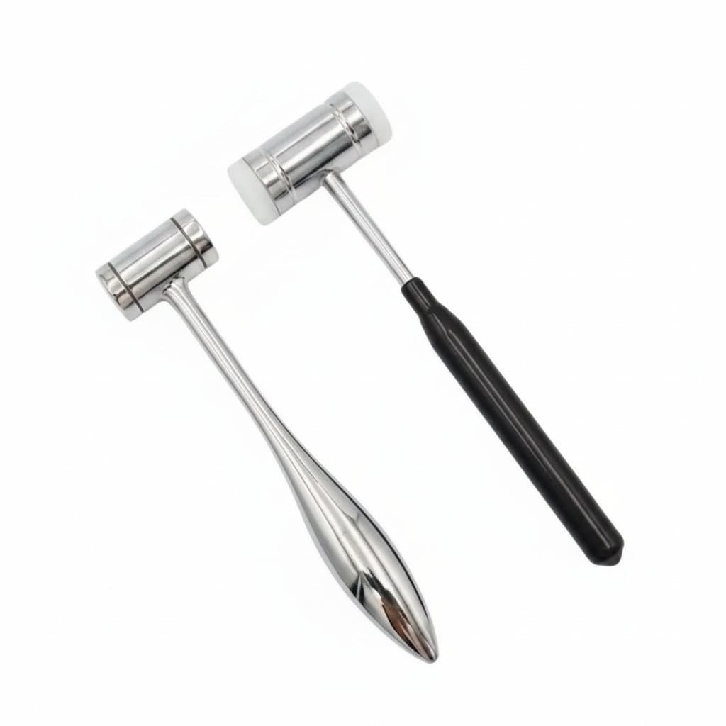 Autoclave dental surgical tool set featuring double-headed nylon bone hammer with stainless steel handle for tooth extraction procedures.