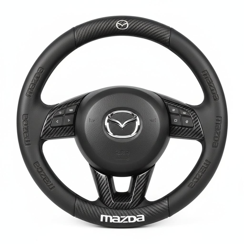 Premium carbon fiber leather steering wheel covers for Mazda models, enhancing grip and interior style.