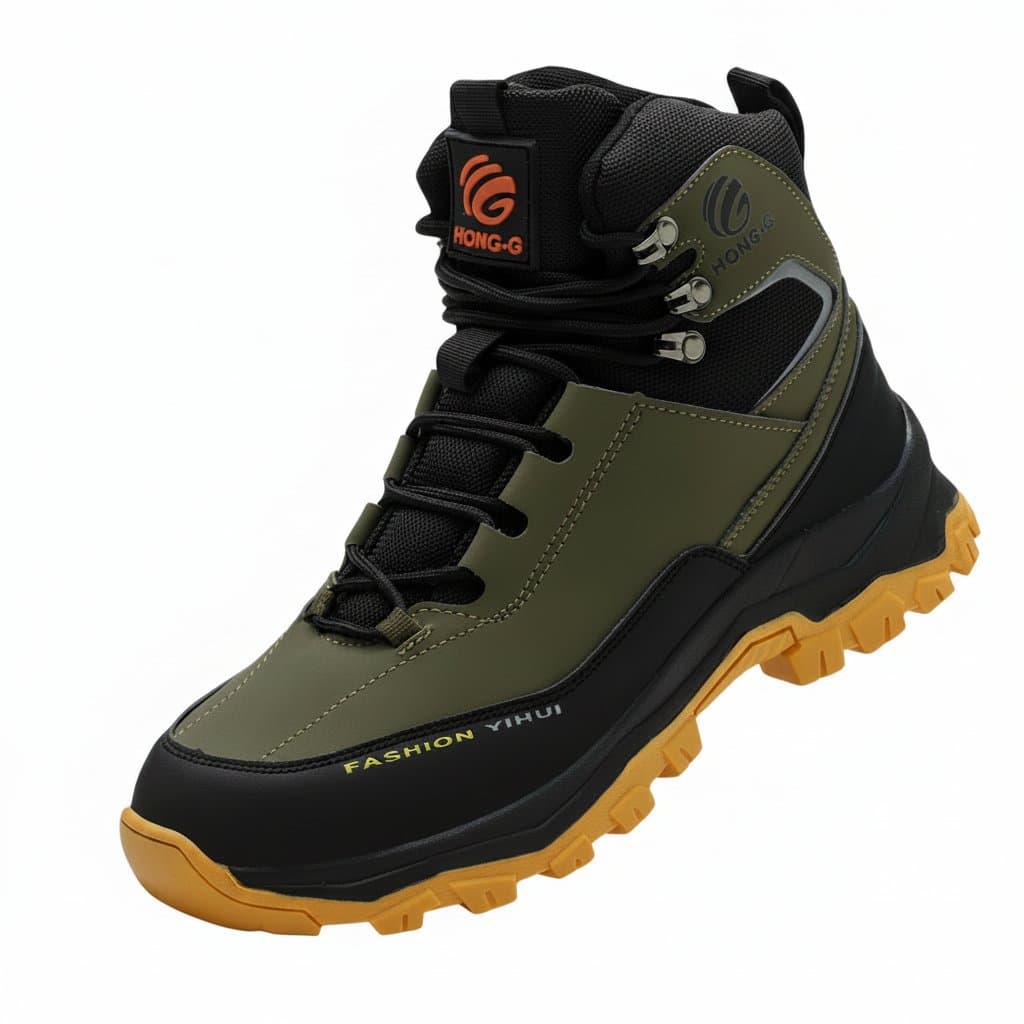 Men's steel toe safety boots meeting European standards, featuring anti-smash and puncture-proof construction for demanding work sites.