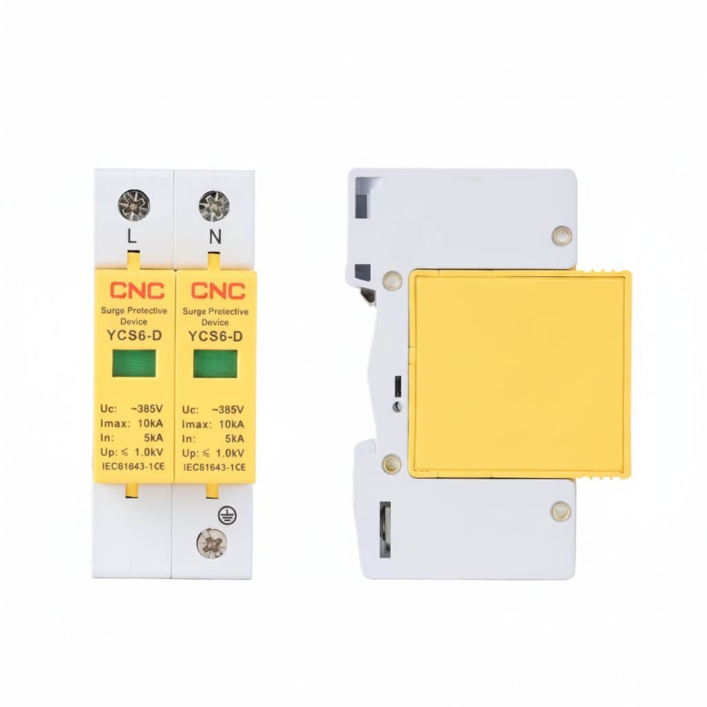 YCS6-D AC surge protection device for house electrical panels, 2-pole 385V with 5-20kA rating for low-voltage arrester protection.