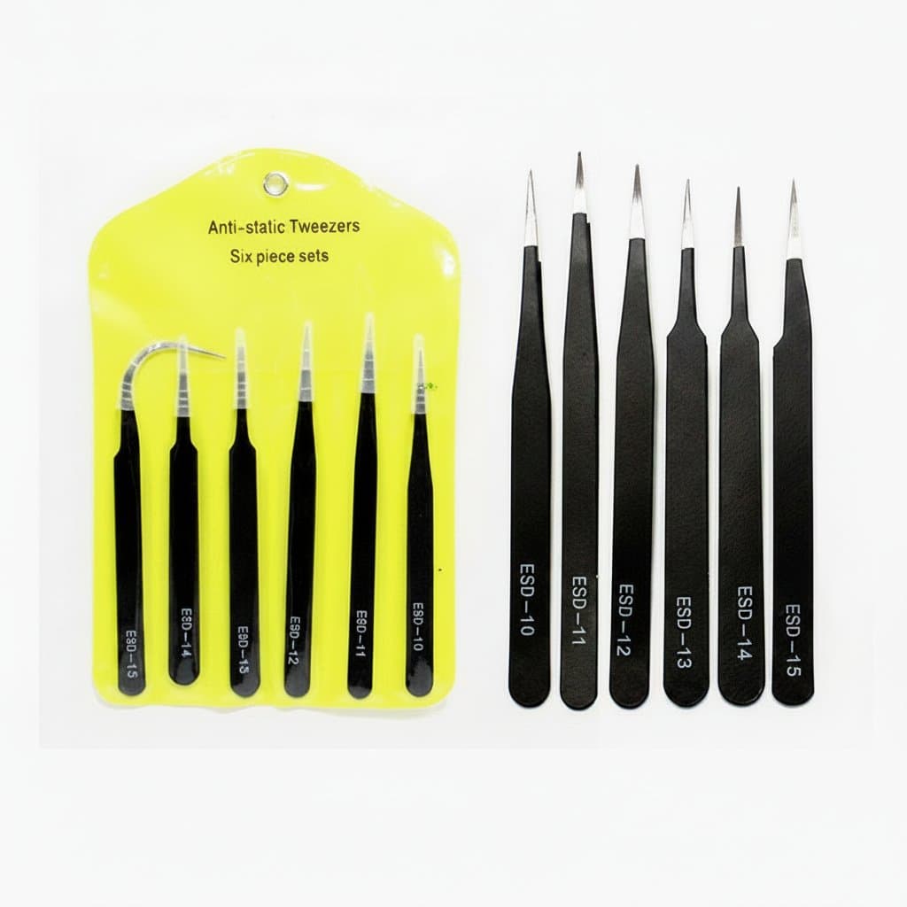 Precision Tweezers Set | 6-Piece Anti-Static Kit | Electronics Repair & Model Making Tools - Image 1