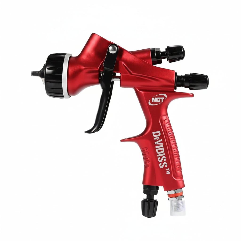DEVIDISS HVLP NGT pro TE20 Lite professional spray gun kit with a 1.3mm nozzle, designed for comfortable application of all automotive paints.