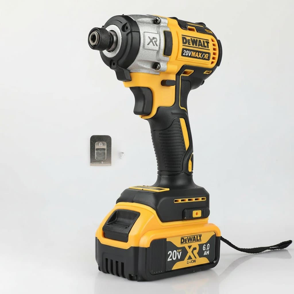 DeWalt DCF887 20V Brushless Impact Driver with 205 N.m torque, showing the cordless power tool with battery and case.