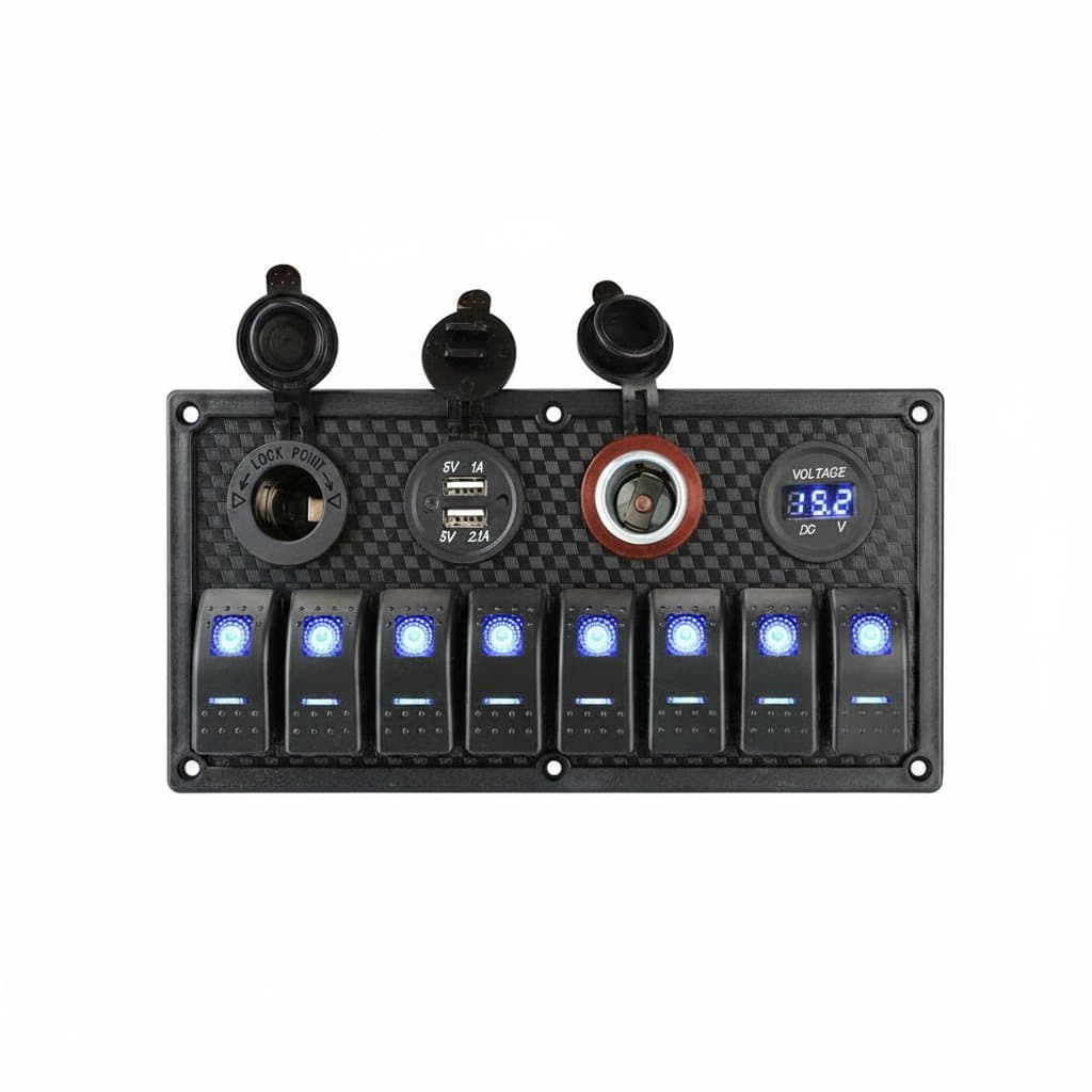 8-Gang Marine Switch Panel | 12V/24V Power Distribution | USB Charging for RV, Boat & Van