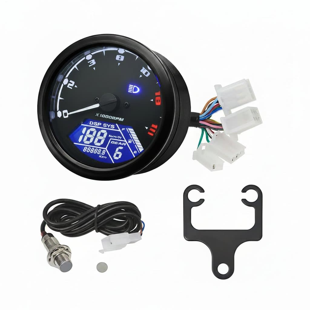 Motorcycle LCD Speedometer Tachometer | 12000 RPM, 1-4 Cylinder Display | Digital Odometer Gauge